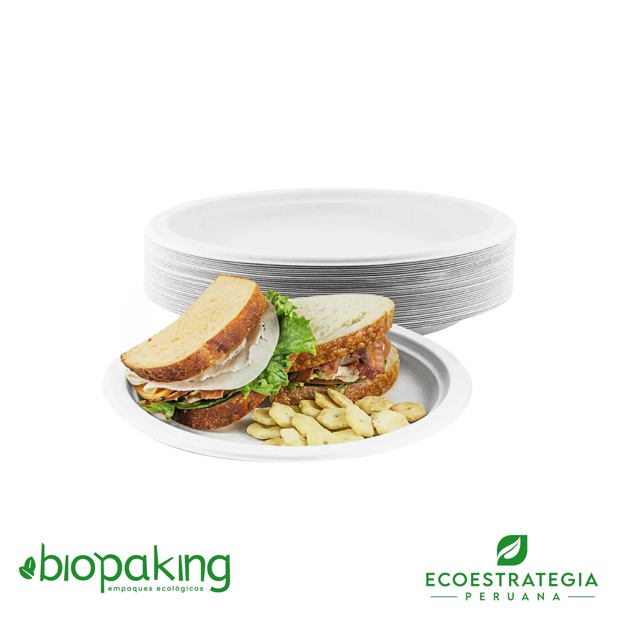 Este plato de 15cm, es un producto de materiales biodegradables, hecho a base de fibra de caña de azúcar. Cotiza envases, empaques y tapers para comidas