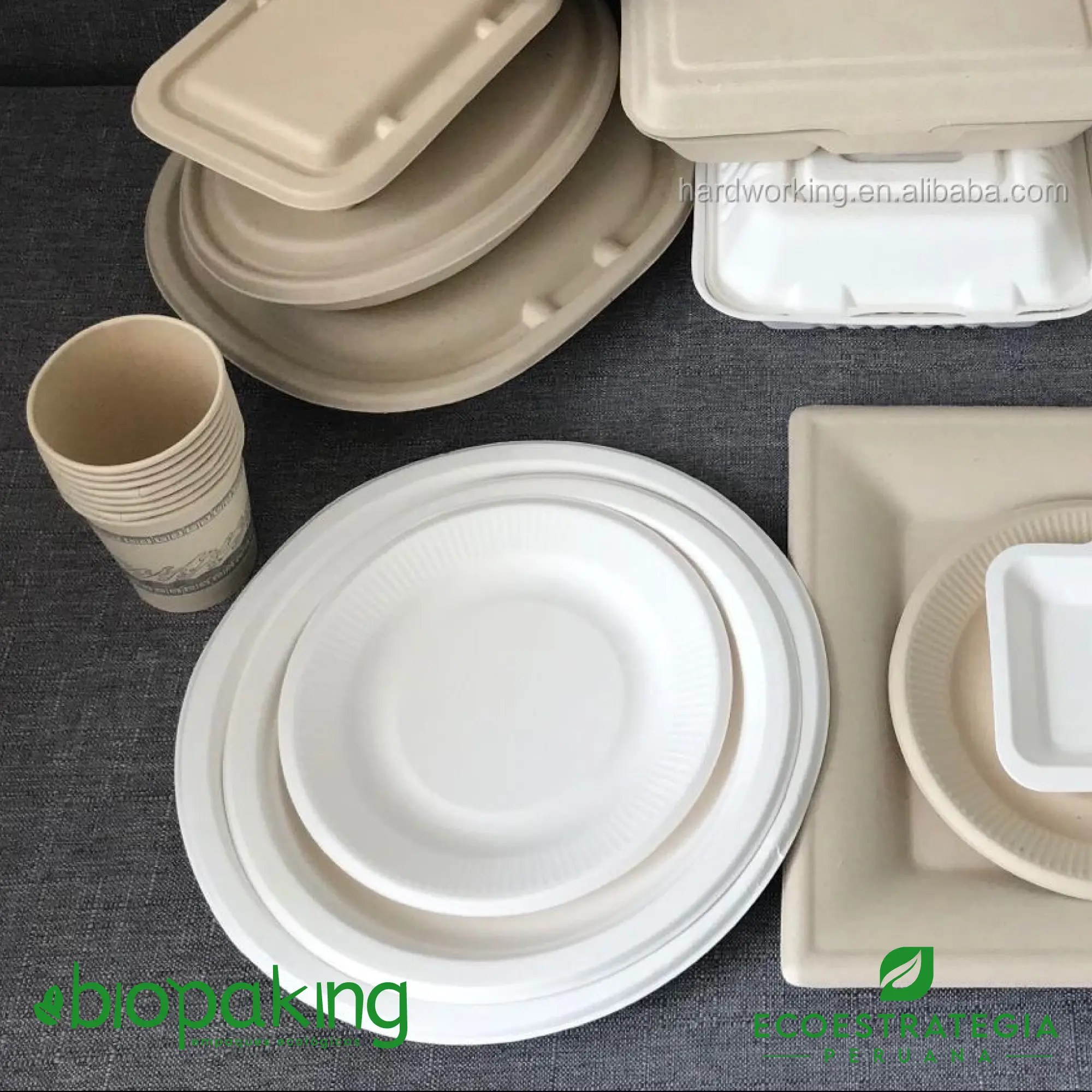 Este plato de 22cm, es un producto de materiales biodegradables, hecho a base de fibra de caña de azúcar. Cotiza envases, empaques y tapers para comidas